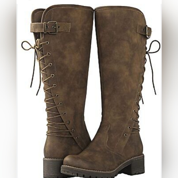 globelwin Shoes - Women's Lace Up Back Knee High Fashion Boots
